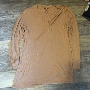 Skims Tan Long Sleeve Henley sleep dress